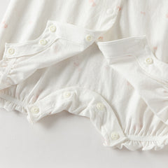 Dave&Bella Summer Baby Girls White Pink Rabbit Lightweight Cotton Cute Doll Collar Romper