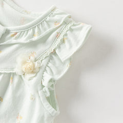 Dave&Bella Baby Girls Summer Adorable Green Floral Sleeveless Breathable Cotton Rompers
