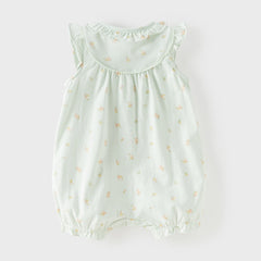 Dave&Bella Baby Girls Summer Adorable Green Floral Sleeveless Breathable Cotton Rompers