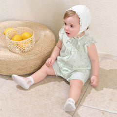 Dave&Bella Baby Girls Summer Adorable Green Floral Sleeveless Breathable Cotton Rompers