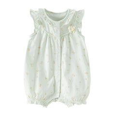 Dave&Bella Baby Girls Summer Adorable Green Floral Sleeveless Breathable Cotton Rompers