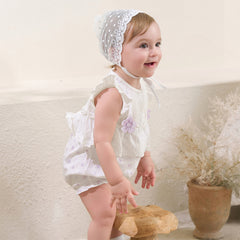 Dave&Bella Baby Girls Summer Cute Purple Floral Sleeveless Soft Cotton Rompers