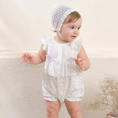 Dave&Bella Baby Girls Summer Cute Purple Floral Sleeveless Soft Cotton Rompers