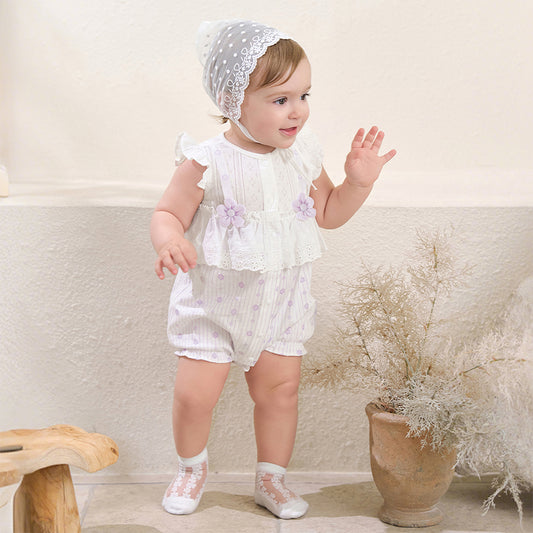 Dave&Bella Baby Girls Summer Cute Purple Floral Sleeveless Soft Cotton Rompers