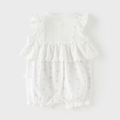 Dave&Bella Baby Girls Summer Cute Purple Floral Sleeveless Soft Cotton Rompers