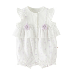 Dave&Bella Baby Girls Summer Cute Purple Floral Sleeveless Soft Cotton Rompers
