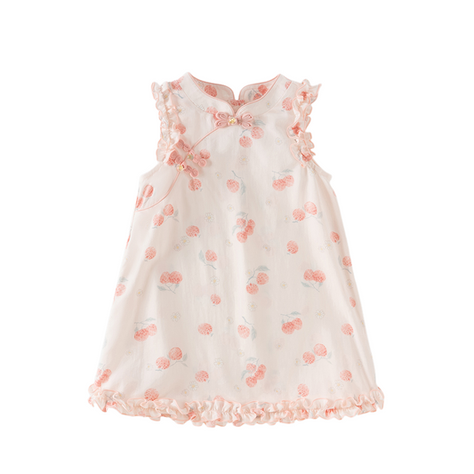 Dave&Bella Summer Toddler Girls Sweet Pink Fruit Print Chinese-style Sleeveless Party Dress