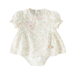 Dave&Bella Baby Girls Summer Floral Print Beige Turtle Chinese-style Comfortable Rompers