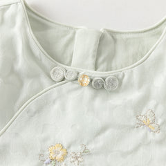 Dave&Bella Toddler Girls Summer Elegant Green Chinese-style Sleeveless Top Pant Suits