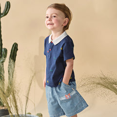 Dave&Bella Summer Toddler Boys Navy Blue Short Sleeve Breathable Cotton Polos