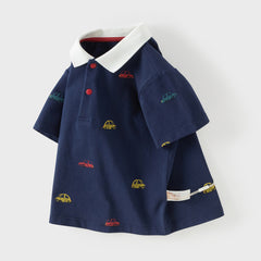 Dave&Bella Summer Toddler Boys Navy Blue Short Sleeve Breathable Cotton Polos
