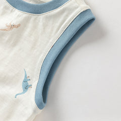 Dave&Bella Toddler Boys Summer White/Blue Print Sleeveless Cotton Versatile Tank Tops