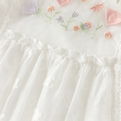 Dave&Bella Summer Toddler Girls Beige Adorable Flower Embroidery Mesh Princess Dress