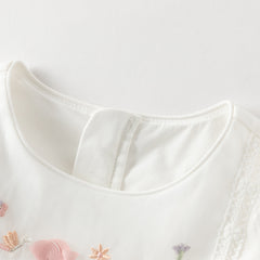 Dave&Bella Summer Toddler Girls Beige Adorable Flower Embroidery Mesh Princess Dress