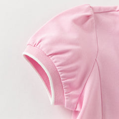 Dave&Bella Summer Toddler Girls White/Pink College-style Stretchable Dress-style Polos