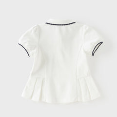 Dave&Bella Summer Toddler Girls White/Pink College-style Stretchable Dress-style Polos