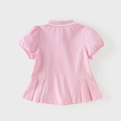 Dave&Bella Summer Toddler Girls White/Pink College-style Stretchable Dress-style Polos