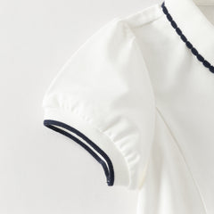 Dave&Bella Summer Toddler Girls White/Pink College-style Stretchable Dress-style Polos