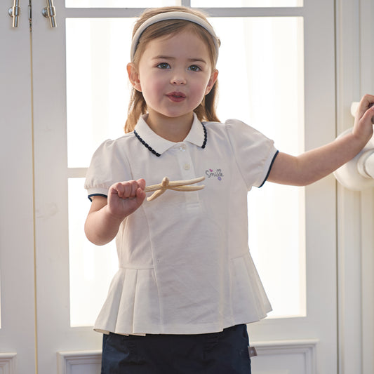 Dave&Bella Summer Toddler Girls White/Pink College-style Stretchable Dress-style Polos