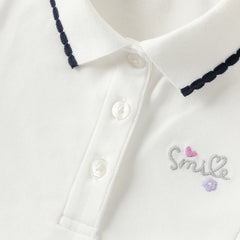 Dave&Bella Summer Toddler Girls White/Pink College-style Stretchable Dress-style Polos