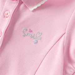Dave&Bella Summer Toddler Girls White/Pink College-style Stretchable Dress-style Polos