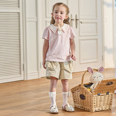 Dave&Bella Summer Toddler Girls Khaki Bow Desgin Comfortable Daily Soft Shorts