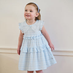 Dave&Bella Summer Toddler Girls Elegant Light Blue Flutter Sleeve Cotton A-line Dress