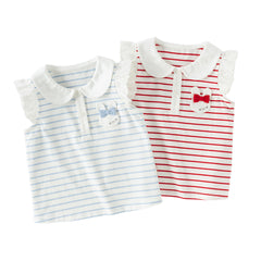 Dave&Bella Toddler Girls Summer Red/Blue Fashion Striped Breathable Cotton Polos