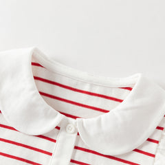 Dave&Bella Toddler Girls Summer Red/Blue Fashion Striped Breathable Cotton Polos