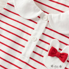 Dave&Bella Toddler Girls Summer Red/Blue Fashion Striped Breathable Cotton Polos