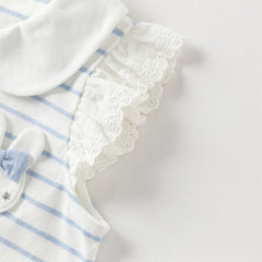 Dave&Bella Toddler Girls Summer Red/Blue Fashion Striped Breathable Cotton Polos