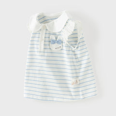 Dave&Bella Toddler Girls Summer Red/Blue Fashion Striped Breathable Cotton Polos