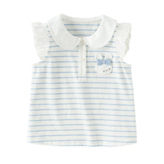 Dave&Bella Toddler Girls Summer Red/Blue Fashion Striped Breathable Cotton Polos