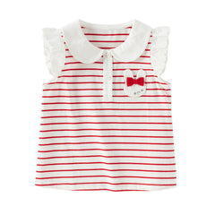 Dave&Bella Toddler Girls Summer Red/Blue Fashion Striped Breathable Cotton Polos