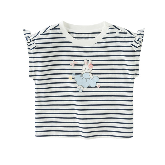 Dave&Bella Toddler Girls Summer Stylish Striped Sleeveless Soft Cotton T-shirts
