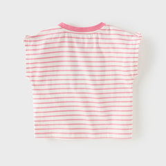 Dave&Bella Toddler Girls Summer Stylish Striped Sleeveless Soft Cotton T-shirts