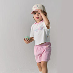 Dave&Bella Summer Toddler Girls Pink Breathable Cartoon Print Sports Outfit Sets