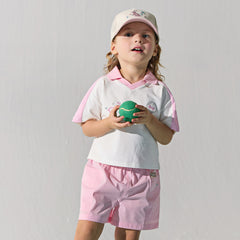 Dave&Bella Summer Toddler Girls Pink Breathable Cartoon Print Sports Outfit Sets