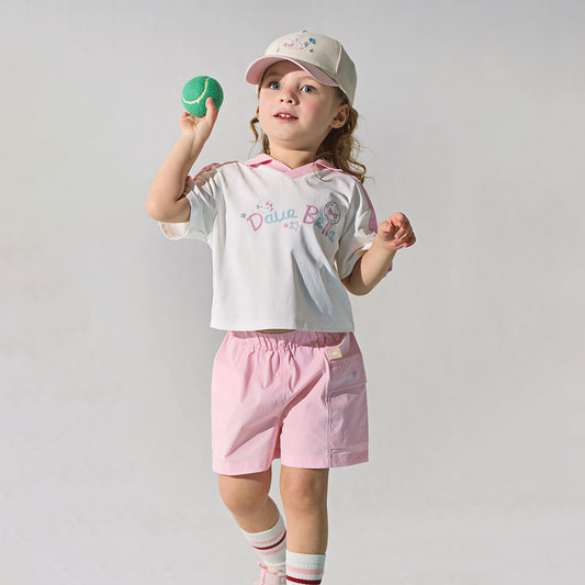 Dave&Bella Summer Toddler Girls Pink Breathable Cartoon Print Sports Outfit Sets