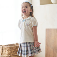 Dave&Bella Toddler Girls Summer White Doll Collar College Plaid Skirt Suits