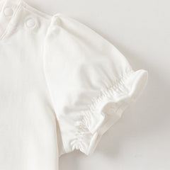 Dave&Bella Summer Toddler Girls Beige Bubble Sleeve Print Soft T-shirts