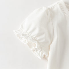 Dave&Bella Summer Toddler Girls Beige Bubble Sleeve Print Soft T-shirts