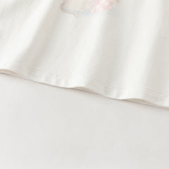 Dave&Bella Summer Toddler Girls Beige Bubble Sleeve Print Soft T-shirts