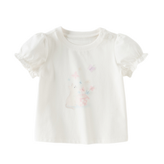 Dave&Bella Summer Toddler Girls Beige Bubble Sleeve Print Soft T-shirts