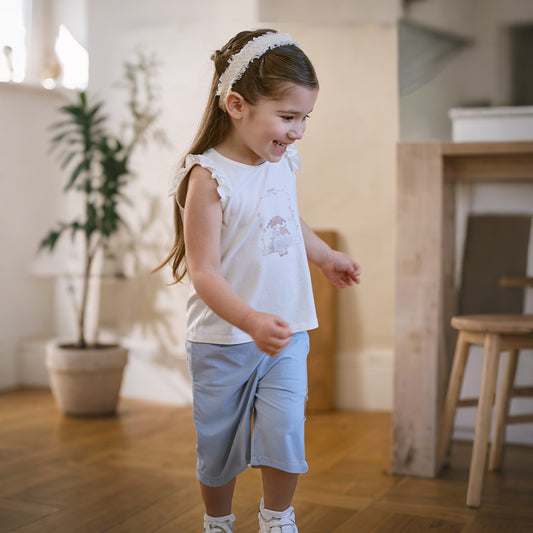 Dave&Bella Summer Toddler Girls Casual Beige Sleeveless Lightweight Top Pant Suits