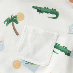 Dave&Bella Toddler Boys Summer Playful Crocodile Print Short Sleeve Top Long Pant Suits