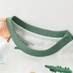 Dave&Bella Toddler Boys Summer Playful Crocodile Print Short Sleeve Top Long Pant Suits