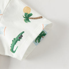 Dave&Bella Toddler Boys Summer Playful Crocodile Print Short Sleeve Top Long Pant Suits