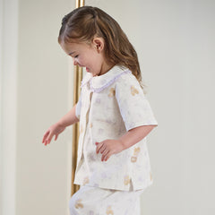 Dave&Bella Toddler Girls Summer Beige Print Cute Doll Collar Soft Comfortable Pajamas