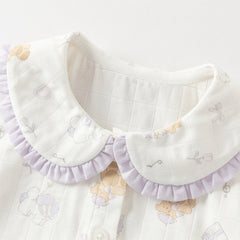 Dave&Bella Toddler Girls Summer Beige Print Cute Doll Collar Soft Comfortable Pajamas